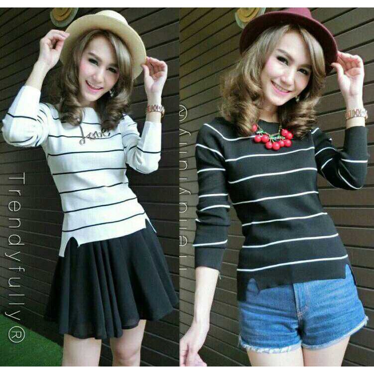 Q- BLOUSE JENNY STRIP/ ATASAN LENGAN PANJANG WANITA/ TERBARU