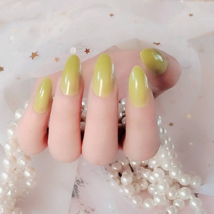 Lovefashion [COD] 24pcs Kuku Palsu False Nail Art Glossy Nude Almond Drop Shape Press On Fake Fingernail Stilleto