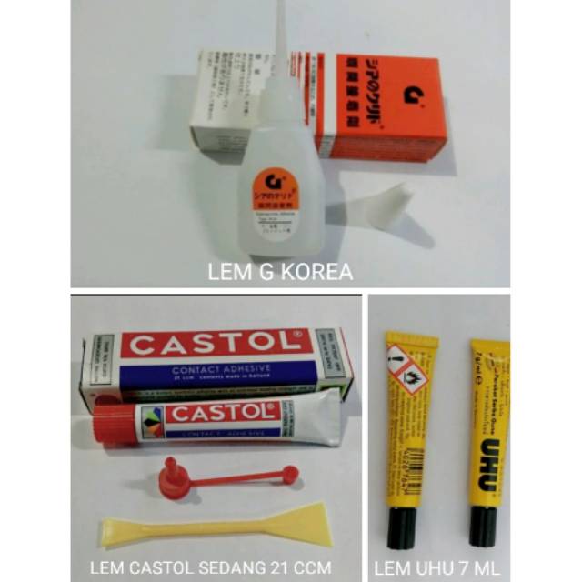 

LEM SERBA GUNA ( LEM G KOREA, LEM CASTOL SEDANG 21 CCM, LEM UHU 7 ML)