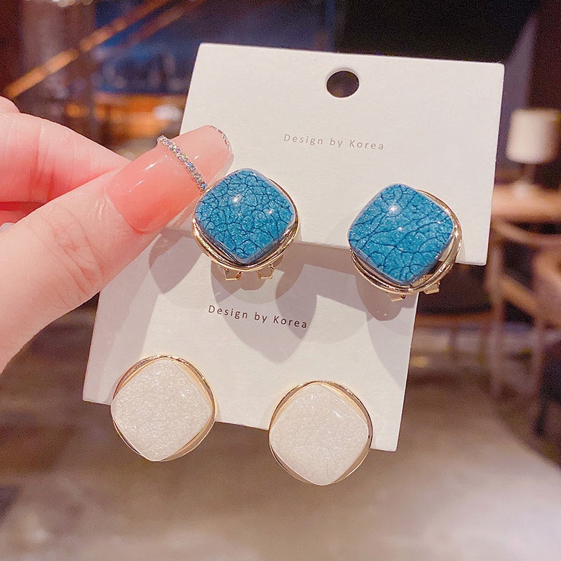 Anting Stud 925 silver needle Bentuk Kubus Kecil Warna Biru Gaya Klasik
