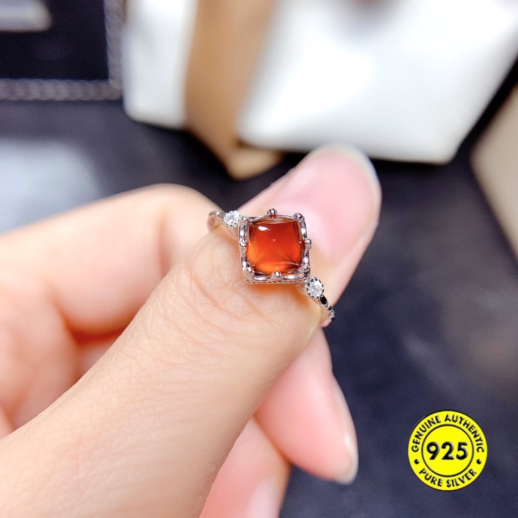 Cincin Batu Permata Garnet Alami Model Terbuka Adjustable Untuk Wanita