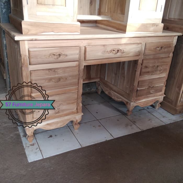Meja kerja/ meja kantor ukir Jepara bahan kayu jati mentahan Murah