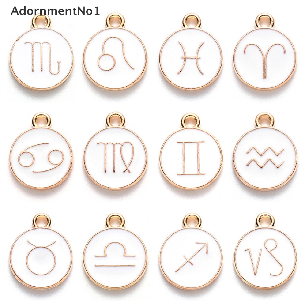 (AdornmentNo1) 12pcs / Set Liontin Bahan Metal Alloy Desain Zodiak Handmade Diy Untuk Perhiasan