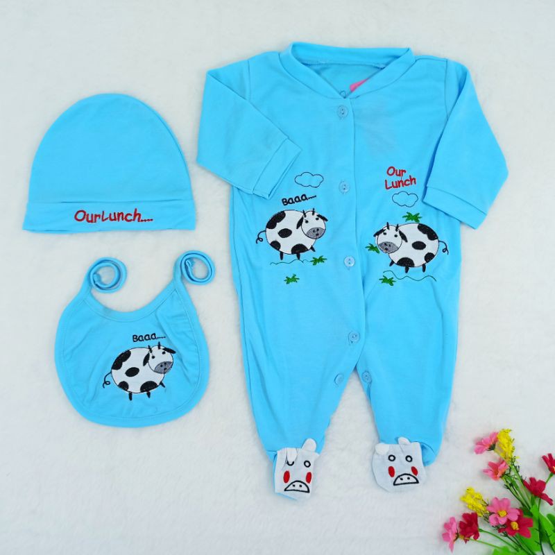 Ss#2002 Romper Bayi New Born 0-6bulan / Romper free topi &amp; celemek