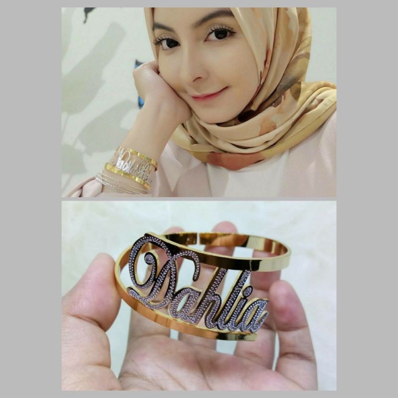 gelang kombinasi/custom nama lapis emas asli/gelang wanita/perhiasan set/gelang murah/aksesoris
