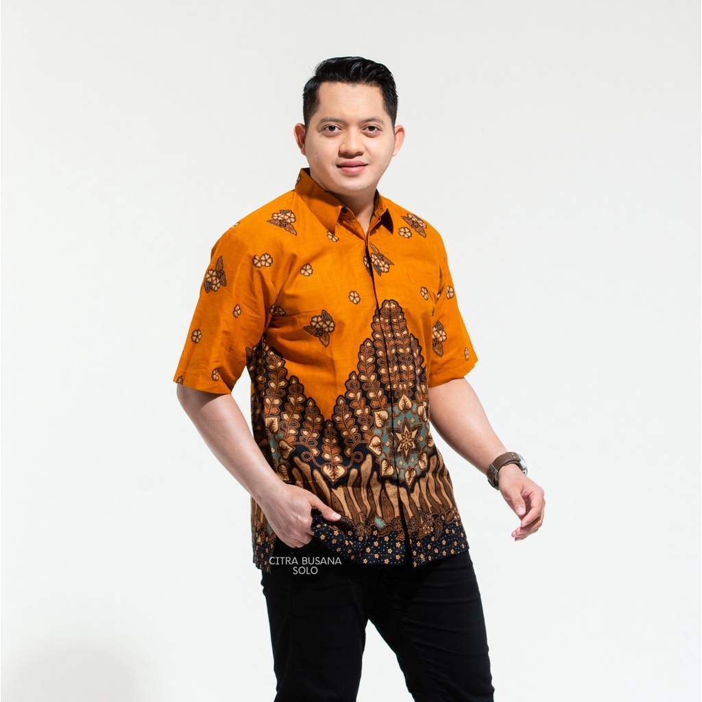 KANGEN KUNING PENDEK Kemeja Batik Pria Full Furing Bahan Katun Primisima