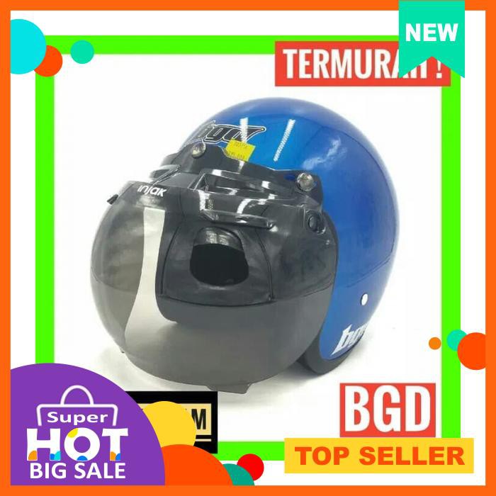 Helm Retro Bgd Blue Glossy + Kaca / Helm Bogo / Helm Classic