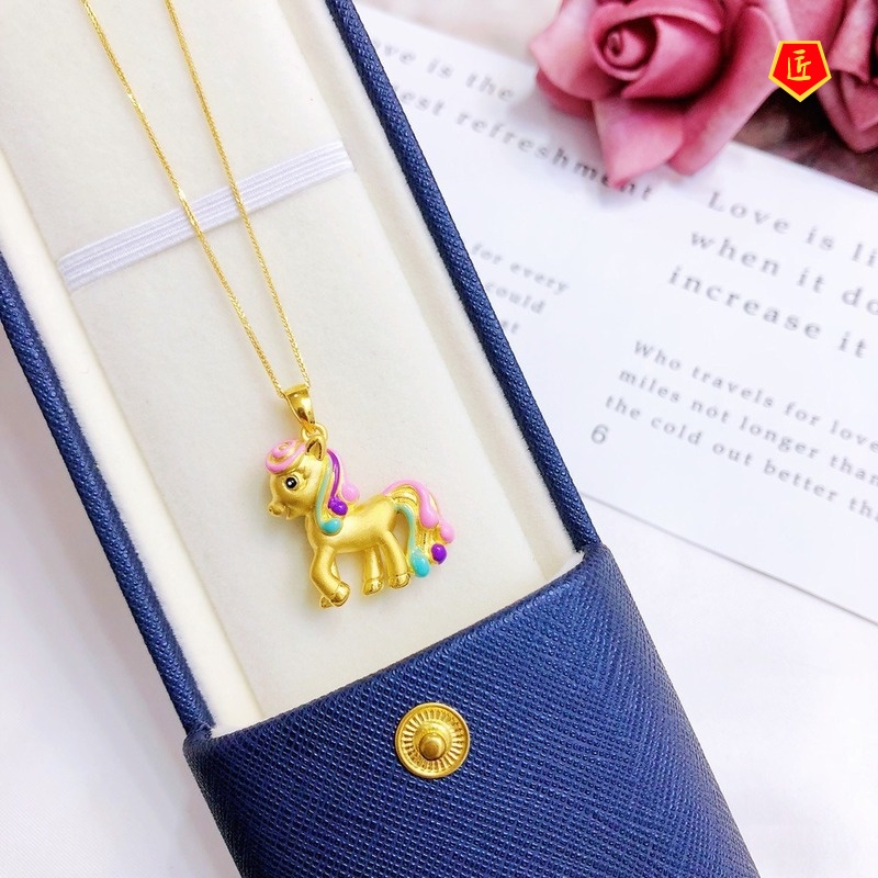 [Ready Stock]3D Gold Rainbow Horse Pendant Female Fashion Temperament