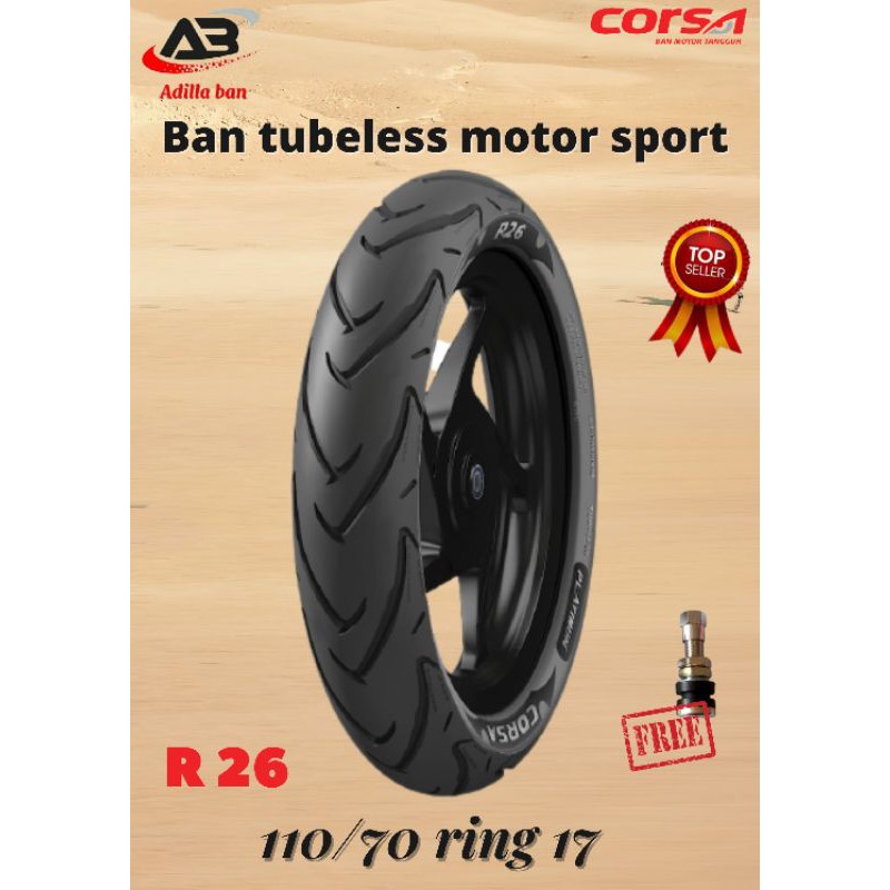 BAN TUBELESS MOTOR SPORT CORSA R26 110/70-17 FREE PENTIL TUBELESS