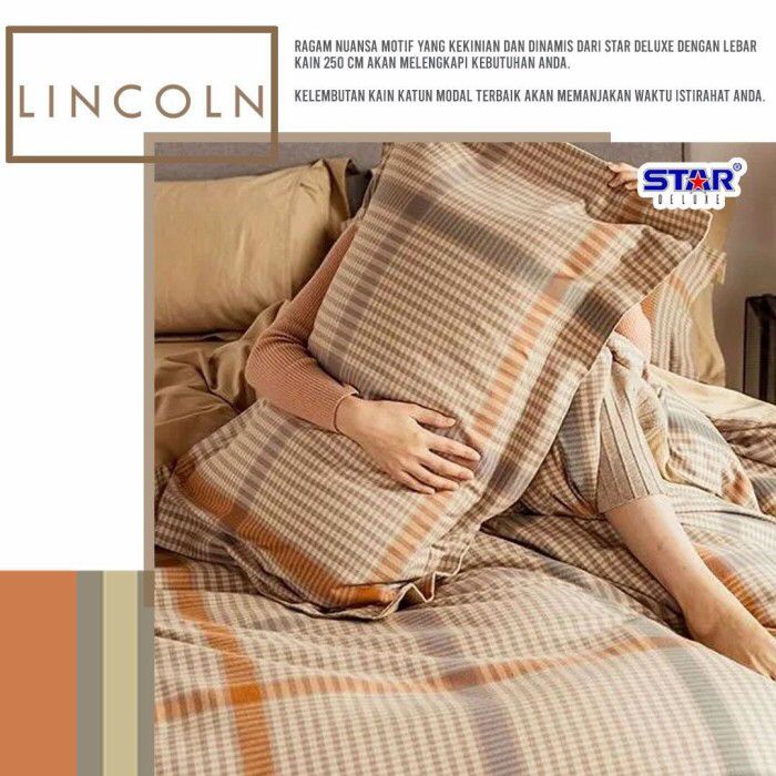 Bahan kain sprei meteran katun lokal CVC Star motif garis kotak Lincoln