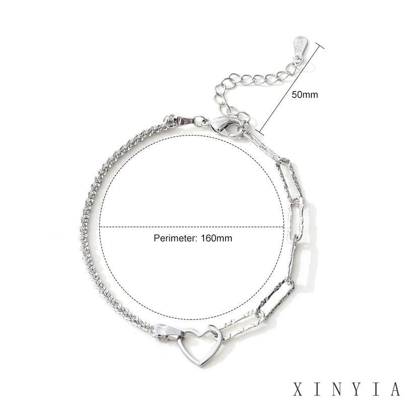 【Bayar di tempat】Gelang Rantai Asimetris Desain Hati Hollow Untuk Wanita Korea Gelang Fashion Ganda Cinta Hati Bangle Wanita Perhiasan Aksesoris