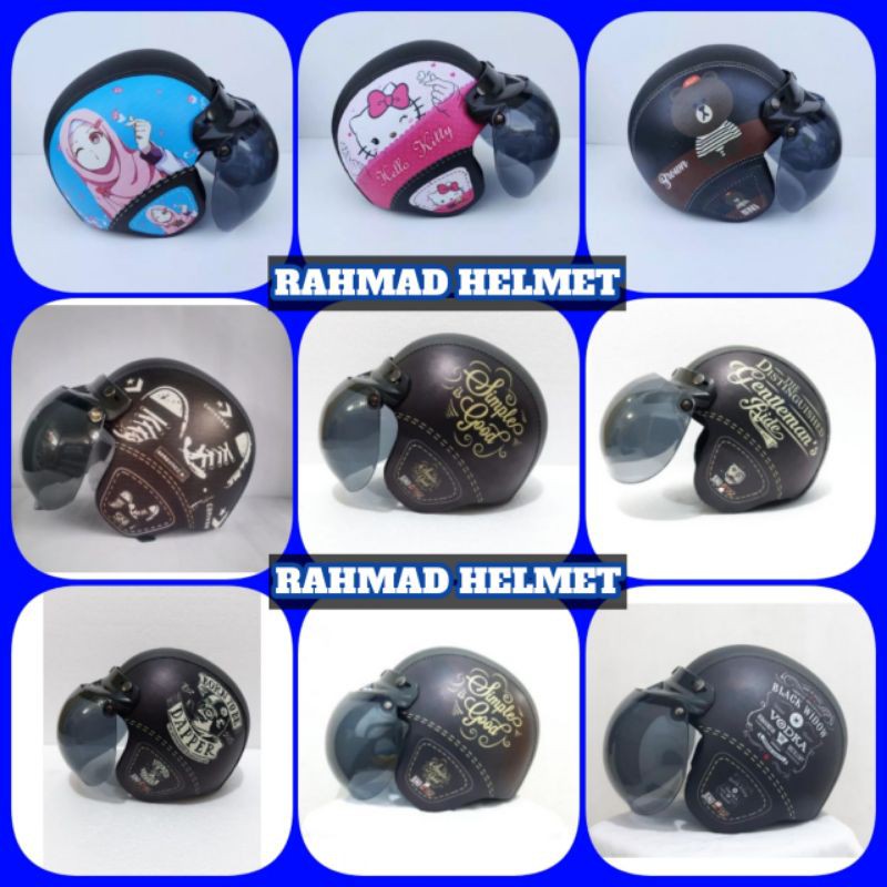 (BISA COD)HELM BOGO DEWASA RETRO KULIT SNI DEWASA FULL MOTIF MURAH - FREE PACKING