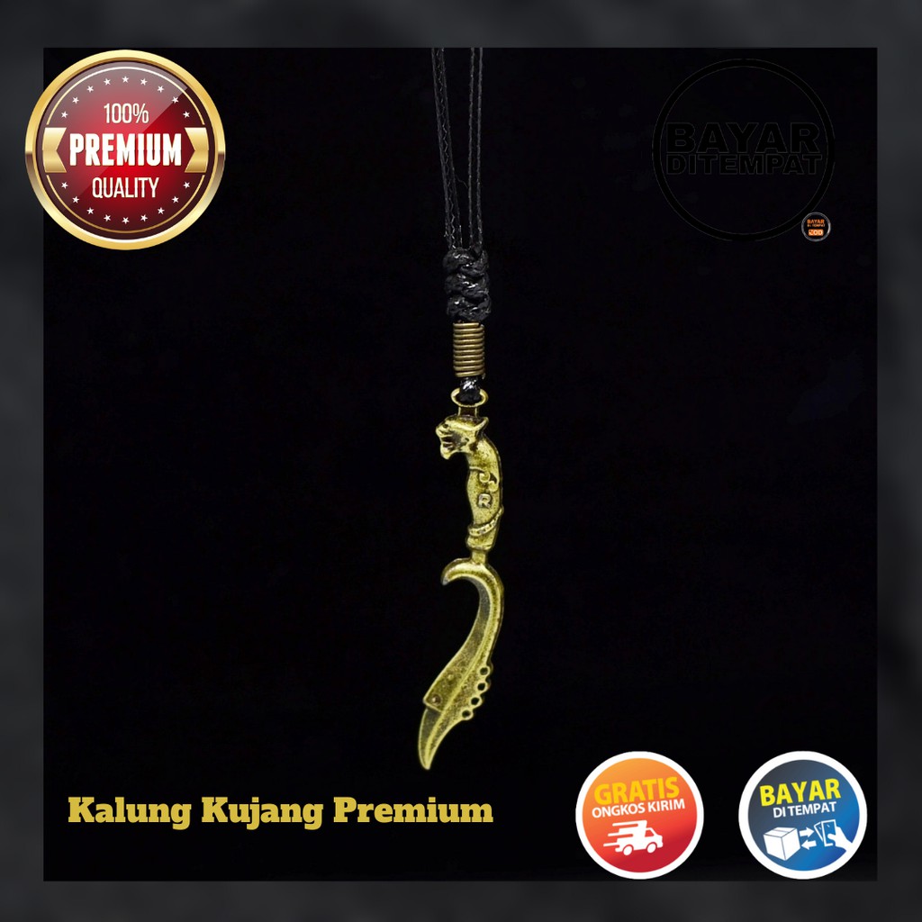 Kalung Pria Tali Korea Titanium Liontin Bandul Kujang Authentic Gold Premium