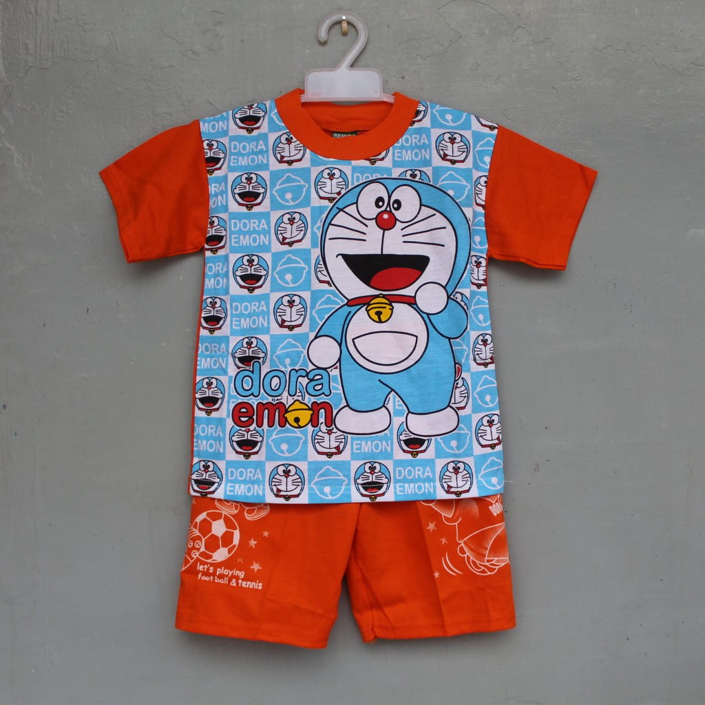 stelan baju kaos celana doraemon sablon print size 4-20