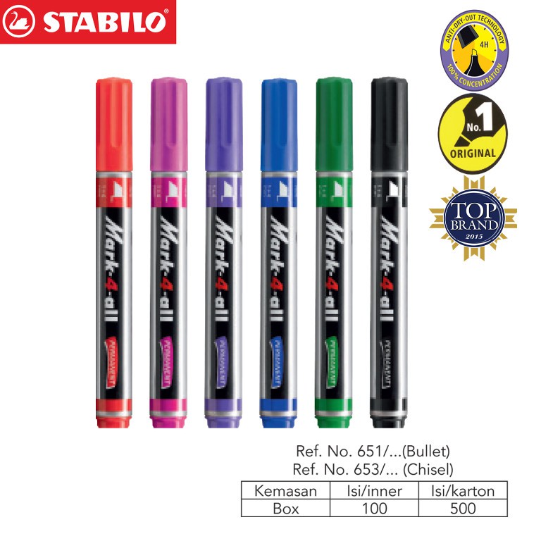 Spidol Permanent STABILO  Chisel Tip (1+4mm) sepidol spidol permanen warna ungu pink merah original 
