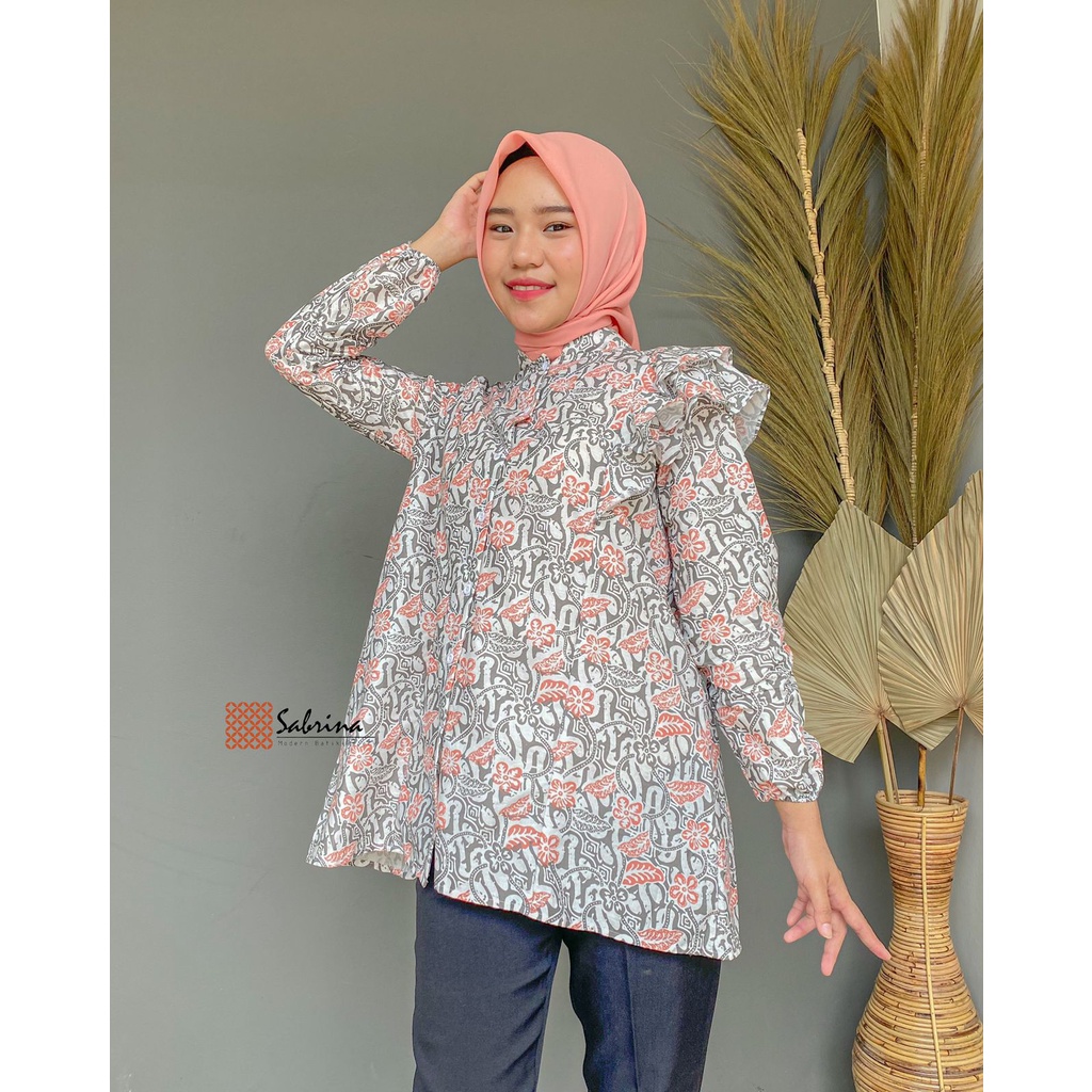 BLOUSE BATIK PRIESTY Atasan Batik Kerja Kantor Wanita Busui Katun Soft Pastel Ruffle Rampel Modis Modern Kekinian