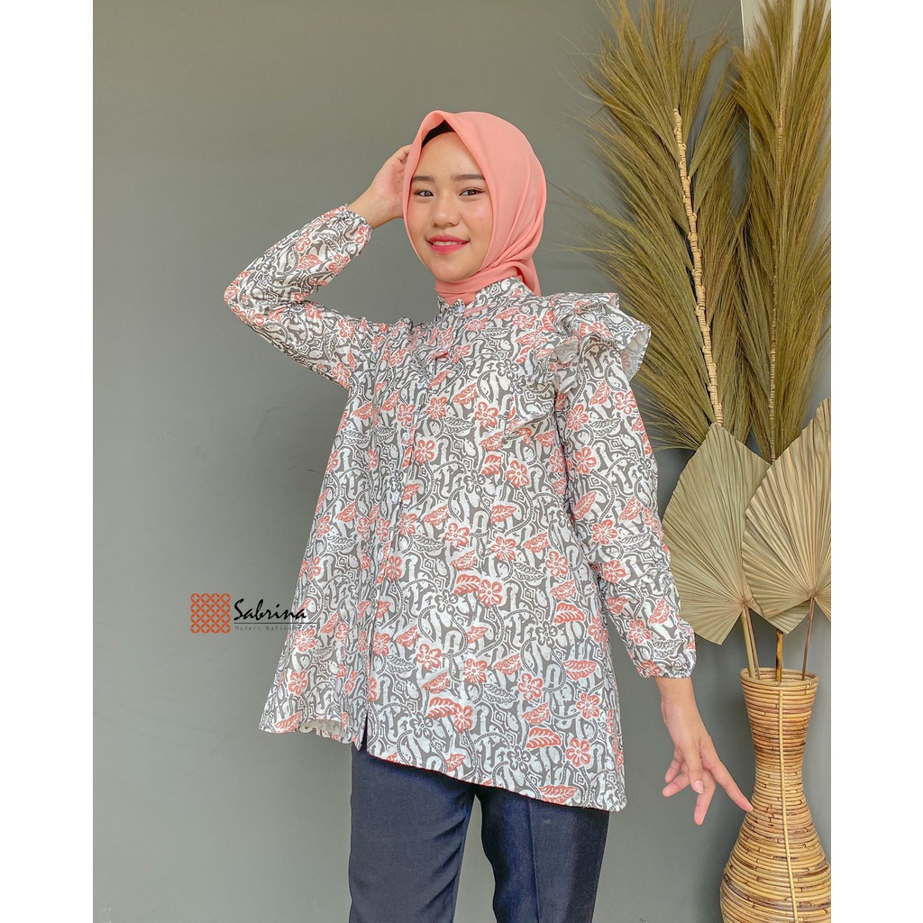 BLOUSE BATIK PRIESTY Atasan Batik Kerja Kantor Wanita Busui Katun Soft Pastel Ruffle Rampel Modis Modern Kekinian