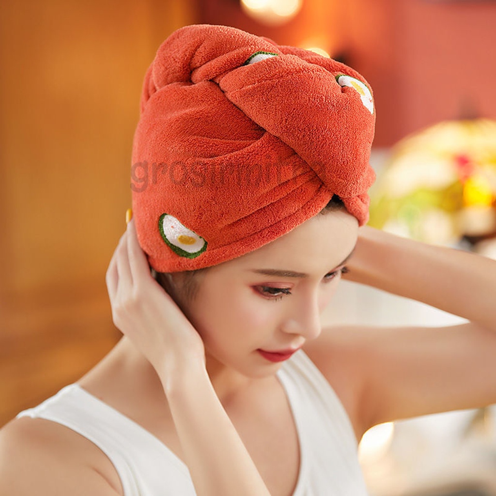 Hairtowel Handuk Keramas Handuk Rambut Turban  Handuk Turban Microbulu Motif Buah