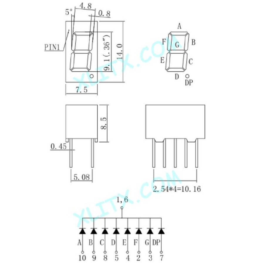 Seven Segment Display 7 Segment Merah 0.36 Inch 1-2-3-4-Jam Digit