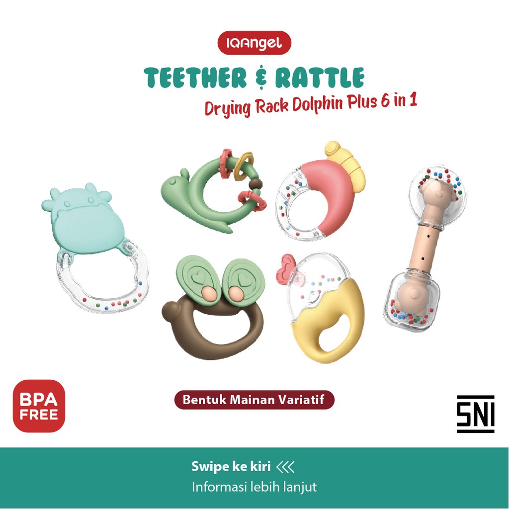 IQ Angel Drying Rack Dolphin Plus 6in1 Teether Toy / Teether Rattle Bayi / Rak Botol Susu Bayi-4