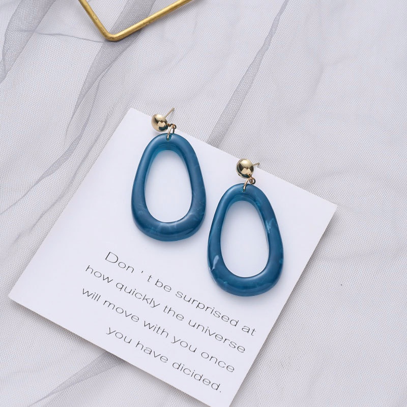 Anting Tusuk Gantung Bentuk C Desain Bungatetesan Air Warna Biru Gaya Unik Untuk Wanita