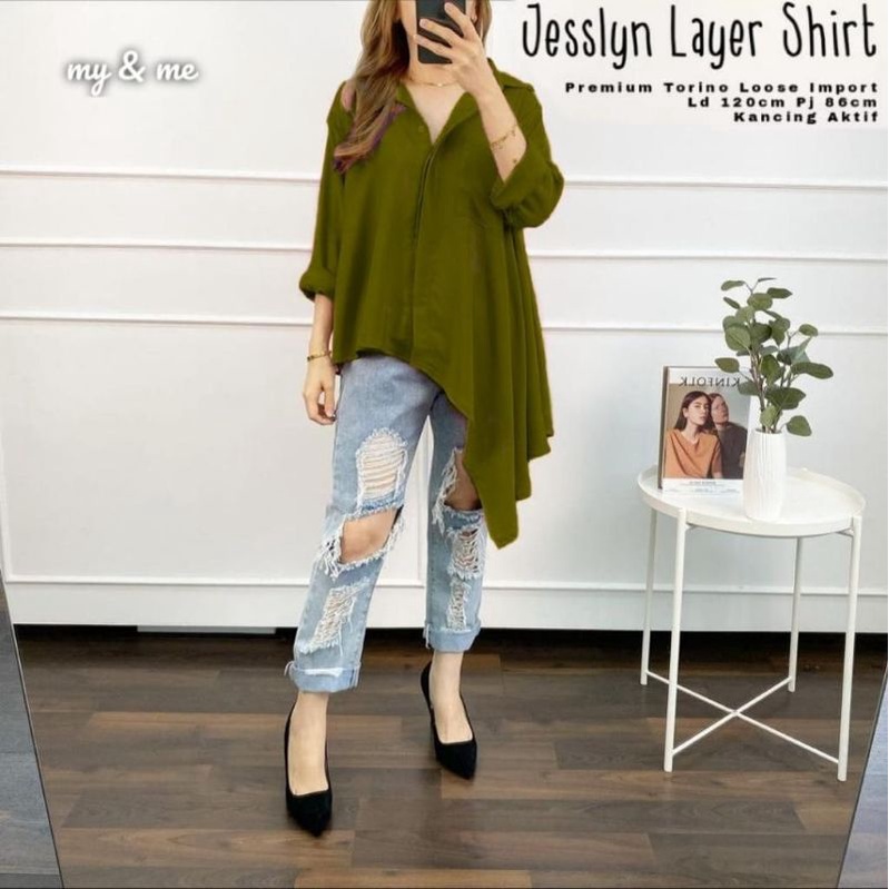 jesslyn layer shirt atasan kemeja blouse premium torino loose import kancing aktif my&me