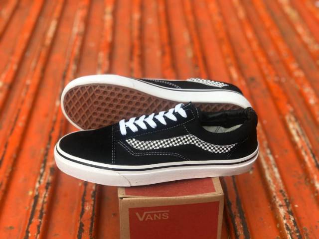 SEPATU43 VANS OLDSKOOL SIDE STRIPES FULL BLACK HITAM COKLAT ERA SK8