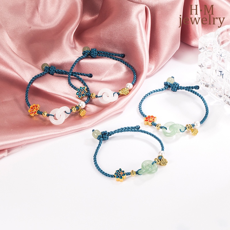 Gelang Tangan Batu Giok Hetian Aksen Mutiara Untuk Wanita