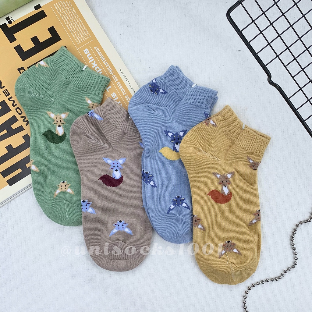 Import Kaos kaki pendek cewe wanita motif tebal  lucu karakter pendek woman socks ankle sock tebal bermotif kualitas premium-fox B