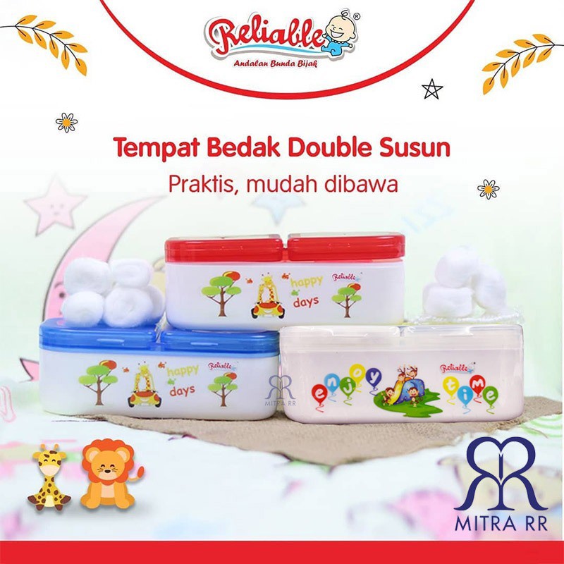 Reliable Tempat Bedak Double Susun Free Cotton Bud &amp; Cotton Bal / Tempat Bedak Single Anti Pecah