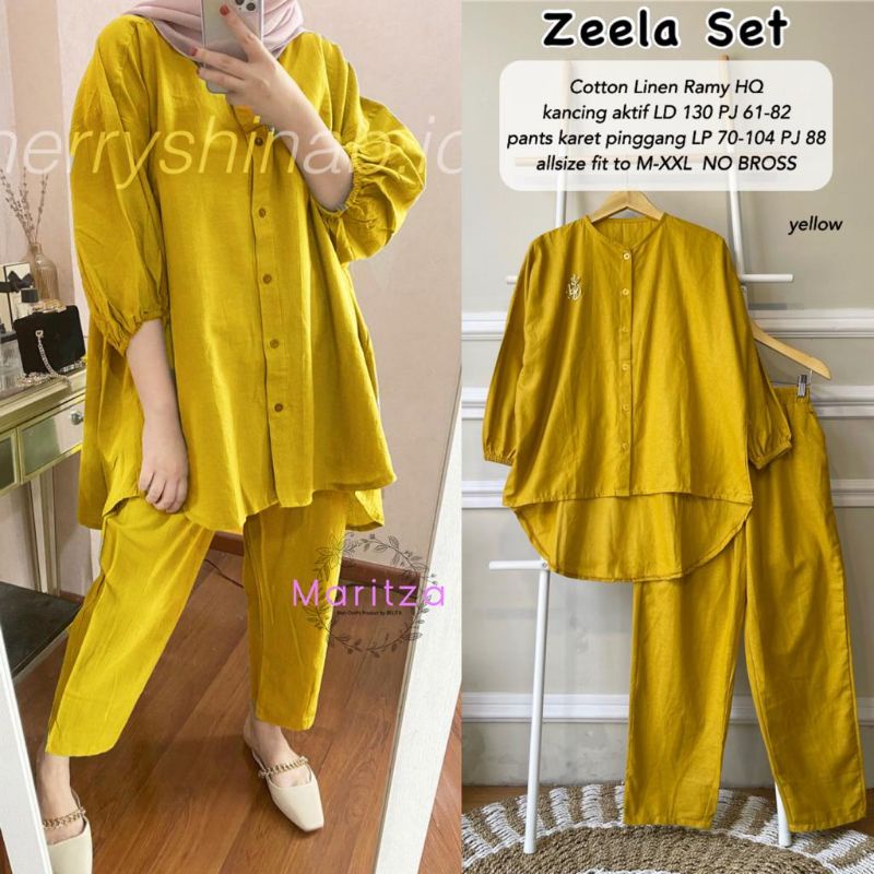ZEELA SET BY MARITZA BAJU SETELAN WANITA MUSLIM MURAH COTTON LINEN RAMY HIGH QUALITY KANCING AKTIF B