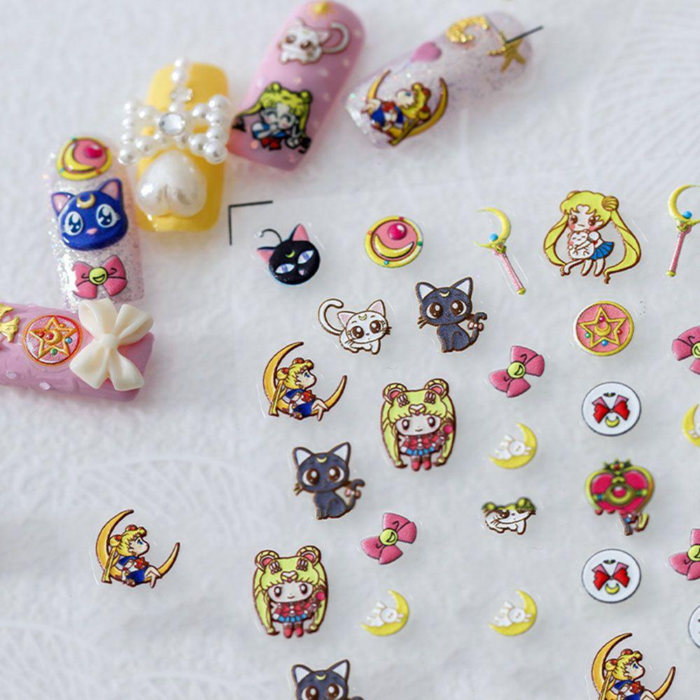 Needway   Sailor Moon Stiker Kuku Pink Lucu Sailor Moon Rabbit Bow Relief Manicure Aksesoris