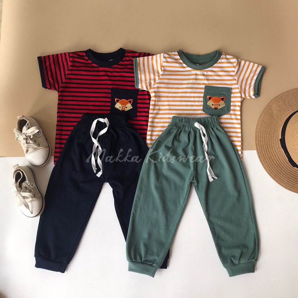 PAJAMAS STRIPES POCKET ANAK COWOK CEWEK (0-4 TAHUN)