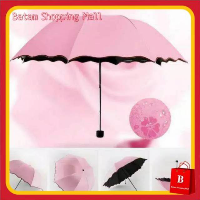 [1KG MUAT 4PCS] PAYUNG LIPAT ANTI UV 3D MAGIC BERBUNGA