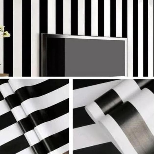 Zb Wallpaper Salur Hitam Putih Polos Wallpaper Dinding 10m X 45cm Model Keren Shopee Indonesia