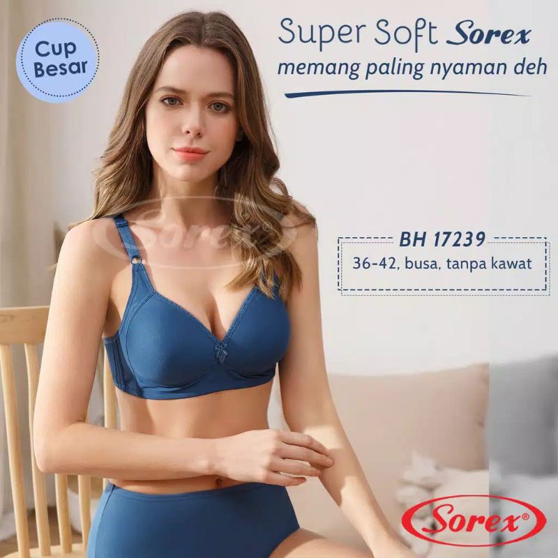 SOREX Bra Super Soft CUP BESAR 17239 Busa Tipis Tanpa Kawat Kait 3