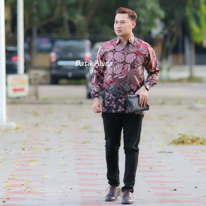 Baju Batik Pria Premium Lengan Panjang Modern Full Furing Slimfit Batik Solo Katun Prima Hem Batik Aluna Reguler atasan slim fit modern jumbo cowok bahan katun terbaru mewah dewasa mens dewasa jumbo kekinian Pria Lengan Panjang