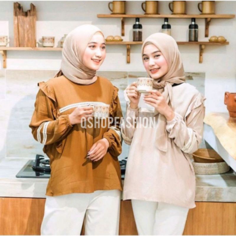 ASMA BLOUSE ATASAN WANITA ORIGINAL OVERSIZE BASIC KEMEJA ARUNA BLOUSE RENDA KEMEJA CROP CEWEK SALSA 