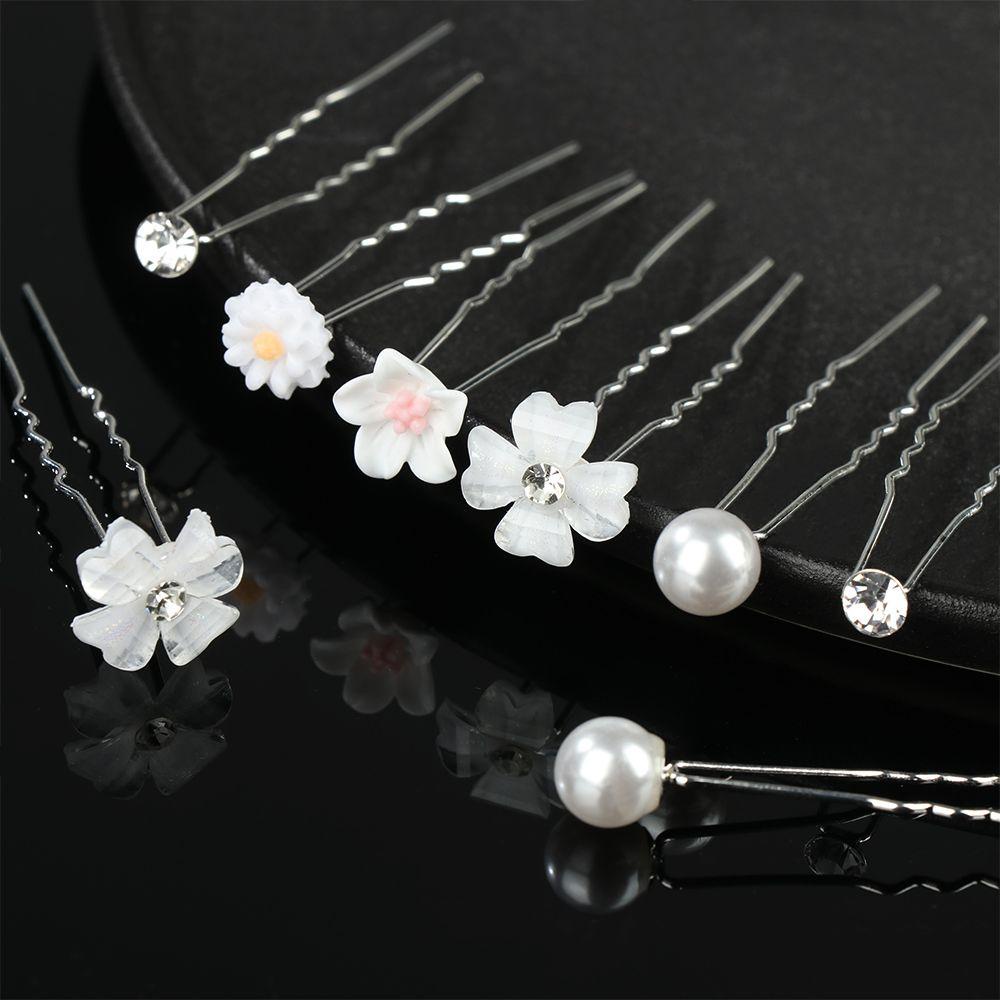 20pcs hairpins U shape flower design pearl accent crystal rhinestone for Bride