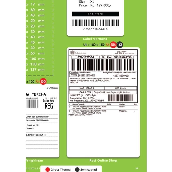 

▼ Direct Thermal Sticker Label Resi BLUEPRINT Lite 100x150 mm 200Pcs CF ✰