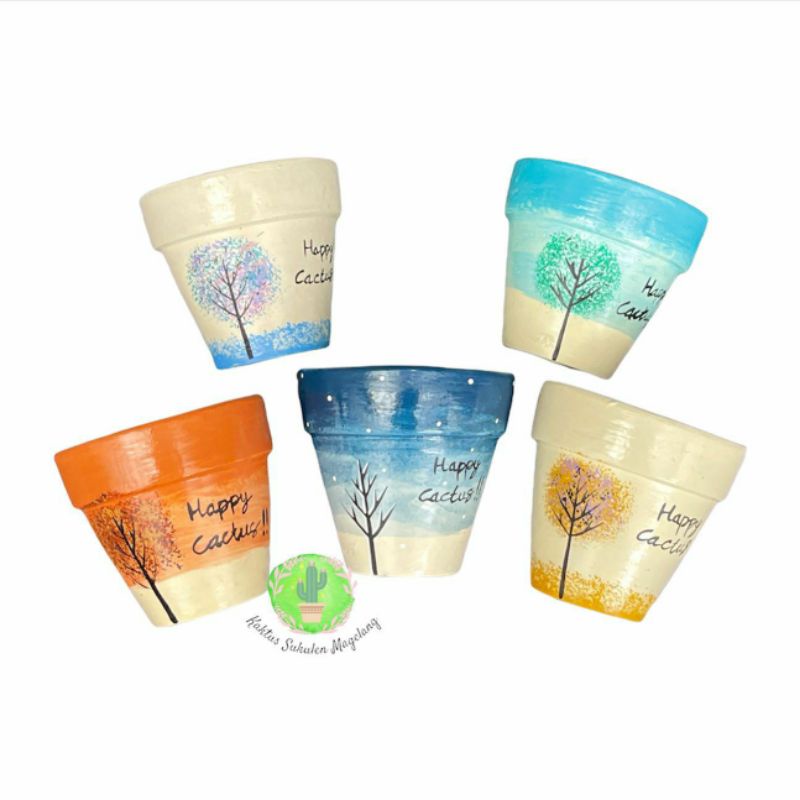 Pot Gerabah  Tanah Liat Lukis 6cm