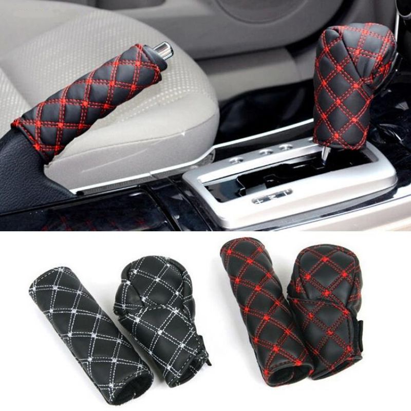 Sarung Cover Kulit Rem Tangan Dan Gigi Persneling Interior Mobil/1set