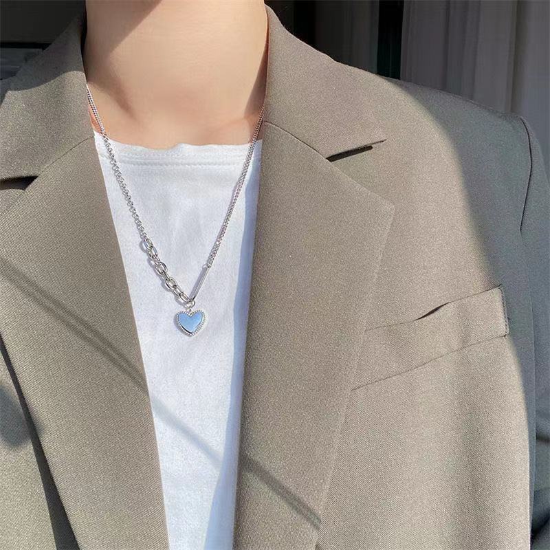 YEEZII Kalung Rantai Choker Liontin Hati Warna Silver Untuk Wanita