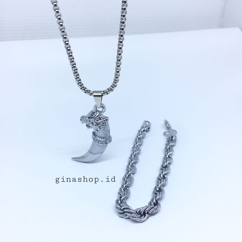 Kalung Liontin Kujang Metal Cowok Chokker bahan Titanium asli satu set KALUNG+GELANG  BISA COD✅