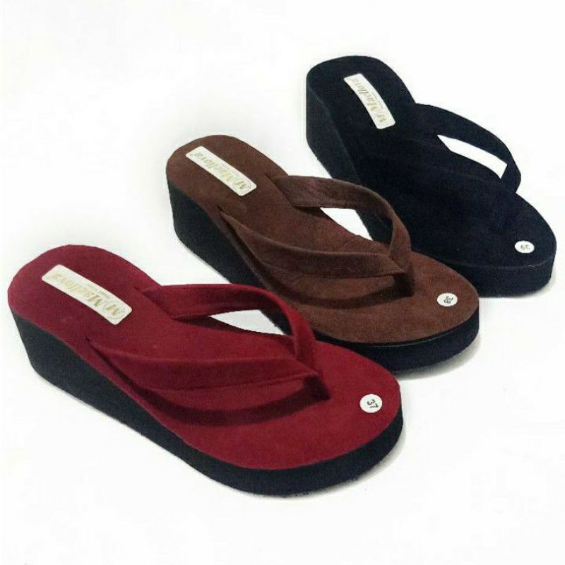 SANDAL WEDGES SPON JEPIT BELUDRU (5CM ) INSOL KARET -SANDAL WANITA - SANDAL JAPIT WANITA - SANDAL JEPIT SPON WANITA (PRADA POLOS)