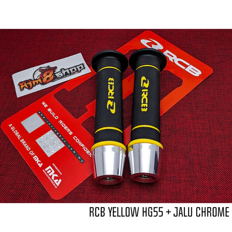 handgrip RCB original HG 55 sarung gas Racing Boy original hg55 + jalu stang chrome model pcx universal motor handle grip sarung gas racing boy original handgrip jalu rcb honda yamaha suzuki grand filano rcb vespa sprint primavera s lx-GRIP RCB YELLOW+JALU