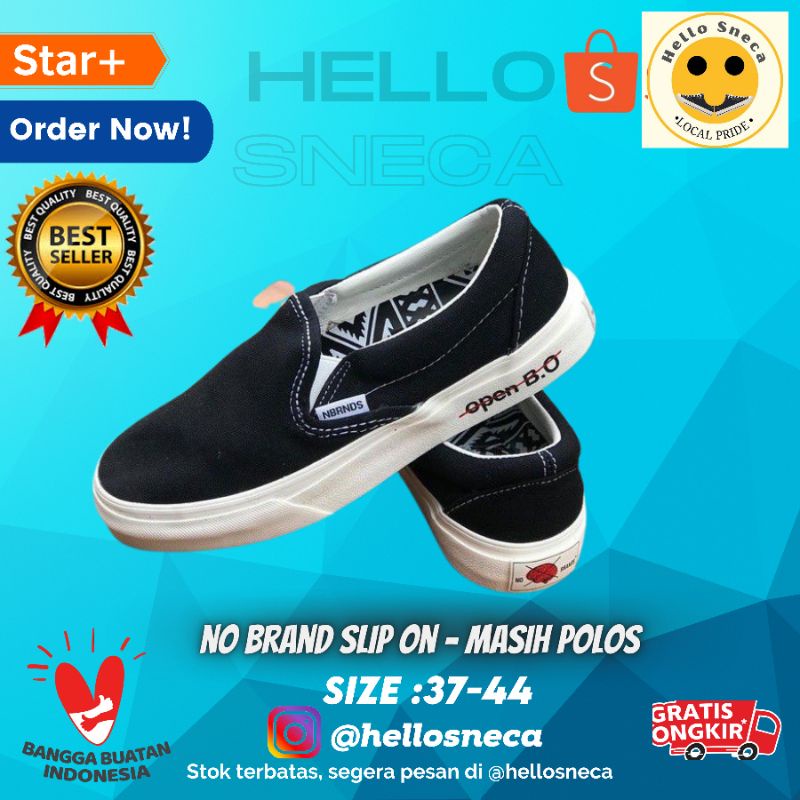 NOBRANDS FOOTWEAR SELOP AKU MASIH POLOS BW OPEN BO BLACK WHITE NO BRANDS NOBRAND SLIPON POLOS