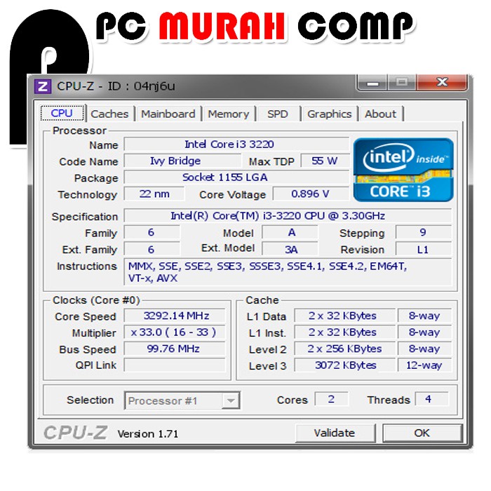 Processor Intel Core i3 3220 3.30GHz Soket 1155 / processor i3