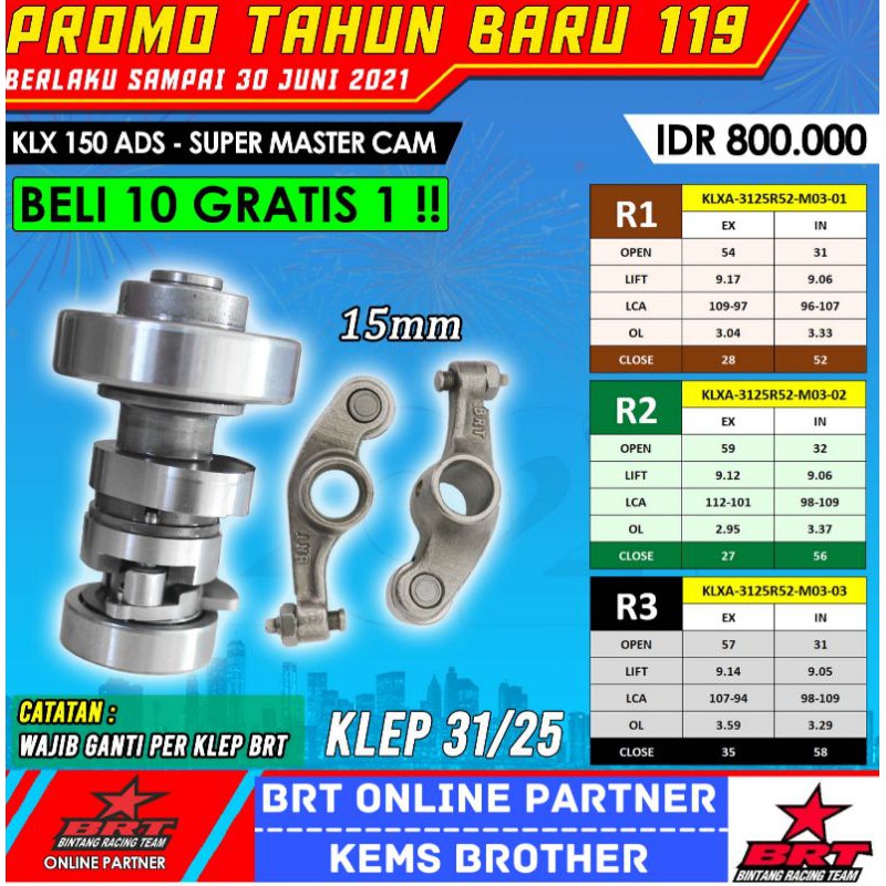 CAM BRT KLX ADS R1 R2 DAN R3 UNTUK KLEP 3125