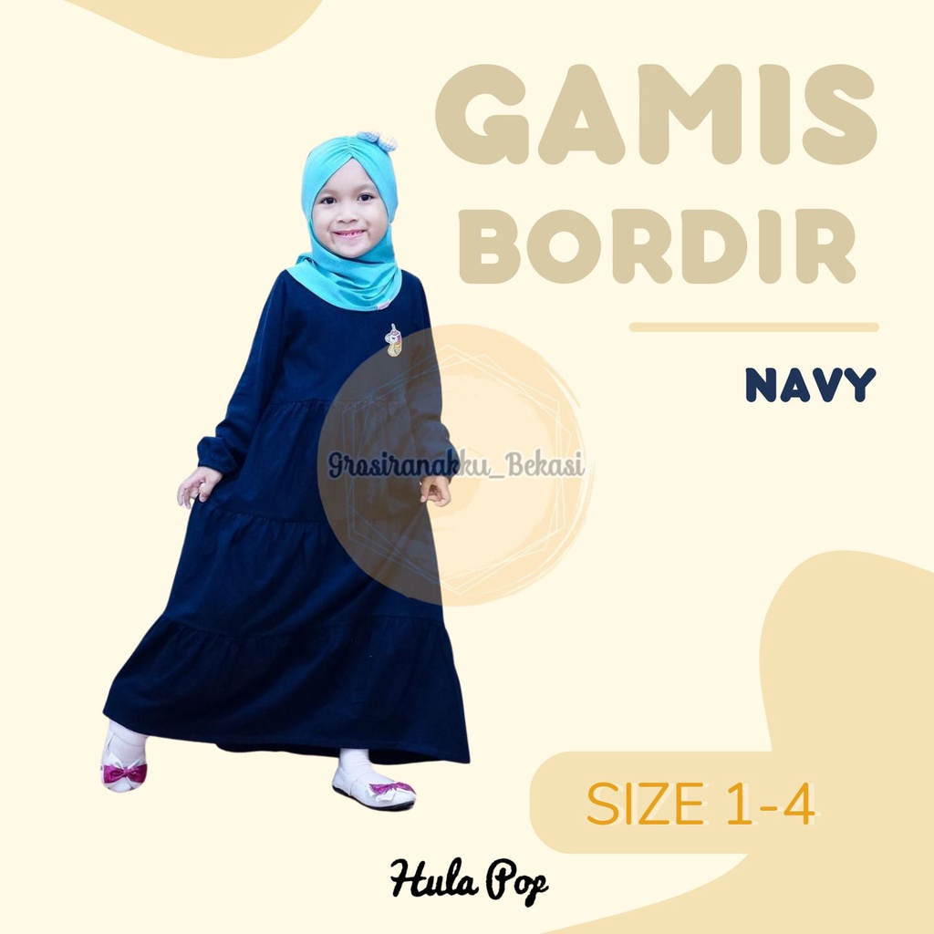 Gamis Kaos Anak Aplikasi Bordir Warna Navy Size 1-4Thn